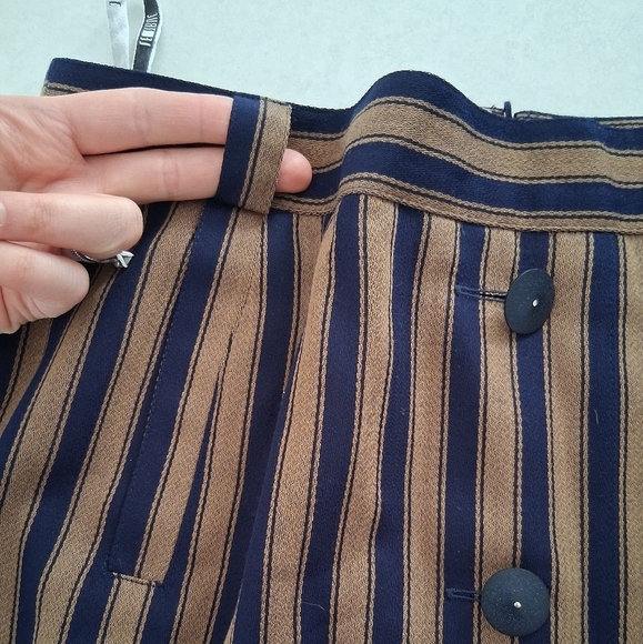 Vintage Le Truc/ Striped Blue and Brown/ Button-Down/ Pencil Skirt/ Size US 16 - Picture 3 of 11